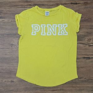 PINK Victoria's Secret Rolled Sleeve Fitted Graphic Tee - Yellow - Size XS